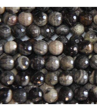 Jasper 6 mm round faceted bead black silver leaf - BeauMonde Bijoux