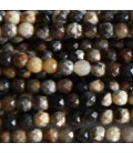Jasper 4 mm round faceted bead black silver leaf