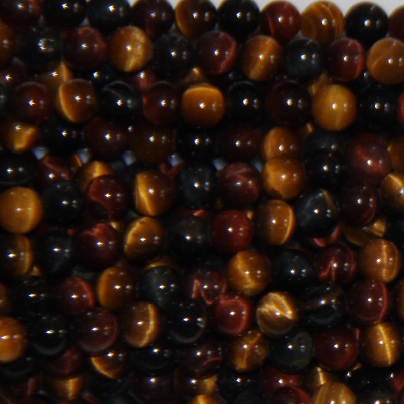 Fil De Perles Pierre Oeil De Tigre 39cm - Environ 63 Perles 6mm, Boules, Taureau, Faucon, Neuf