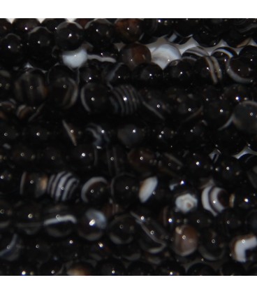 BeauMonde Bijoux - Agate 4 mm perle ronde facettée noir veiné