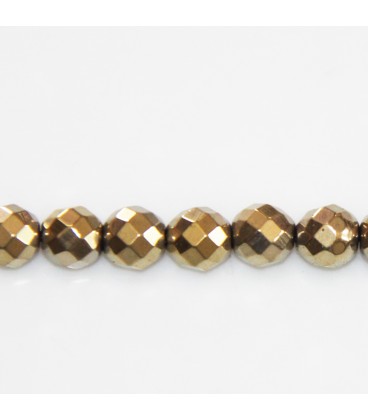 BeauMonde Bijoux - Hématite dorée 8 mm environ perle ronde facettée, trou 1.1 mm environ