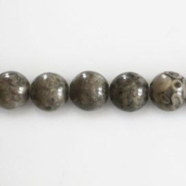 Jaspe gris Picasso 10 mm environ perle ronde A- Madagascar