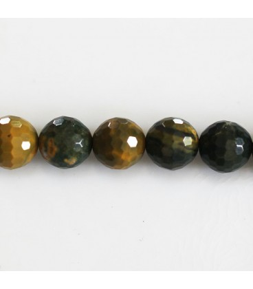 BeauMonde Bijoux - Jaspe océan 10 mm environ perle ronde facettée vert/moutarde/pourpre Madagascar