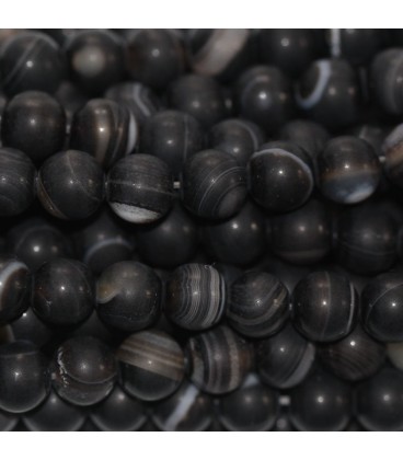 Agate 6 mm matte black veined round bead - BeauMonde Bijoux