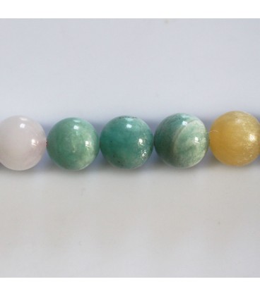 Multi stones 10 mm round bead amazonite yellow jade pink quartz - BeauMonde Bijoux