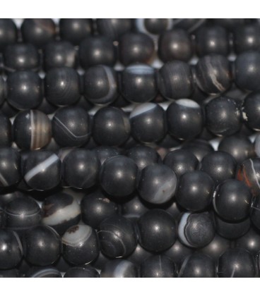 Agate 4 mm round veined matte black bead - BeauMonde Bijoux