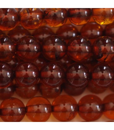 BeauMonde Bijoux - Ambre 8 mm perle ronde Baltique cognac ton soutenu trou 0.8 mm (utiliser élastique 0.7mm)