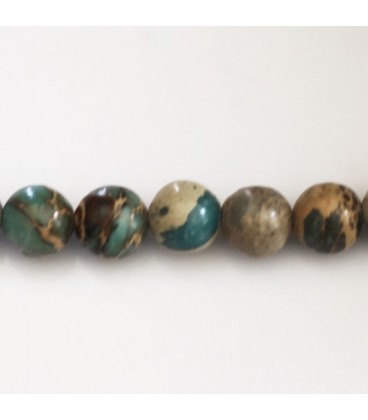 BeauMonde Bijoux - Jaspe impression 10 mm environ perle ronde naturel ton lagon AA Mexique