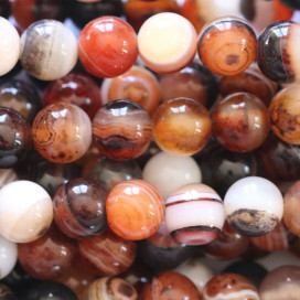 Sardonyx 8 mm environ perle ronde orange/noir A Brésil (pierre chauffée)