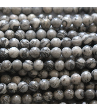 BeauMonde Bijoux - Jaspe gris Picasso 4 mm environ perle ronde A+ Madagascar
