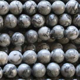 Jaspe gris Picasso 8 mm environ perle ronde A+ Madagascar