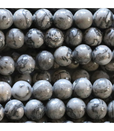 BeauMonde Bijoux - Jaspe gris Picasso 8 mm environ perle ronde A+ Madagascar