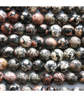 Snow obsidian red 6 mm round bead