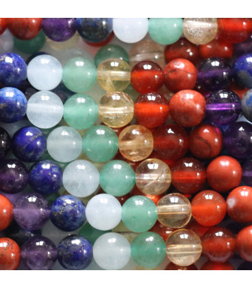 Multi stones 6 mm round bead 7 chakras natural stones - BeauMonde Bijoux