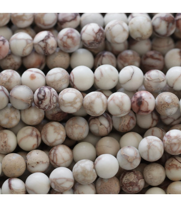 Jasper 6 mm round bead ivory print / red matt - BeauMonde Bijoux
