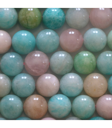 Multi-stones 10 mm round bead amazonite/quartz cherry/calcite yellow/aquamarine - BeauMonde Bijoux