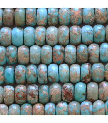 BeauMonde Bijoux - Jaspe impression teinté 5x8mm rondelle arrondie teinté turquoise A Chine