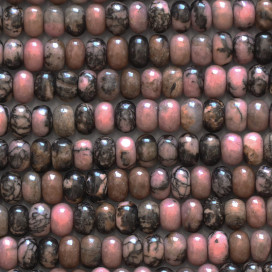 Rhodonite veinée noire 4x6mm environ rondelle arrondie A Australie