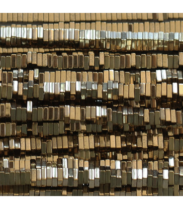 Hematite 1x3 flat golden stacked square - BeauMonde Bijoux