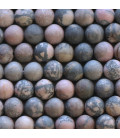 Rhodonite 8/8.5 mm environ perle ronde veinée noire mat A Australie