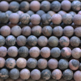 Rhodonite 6/6.5 mm environ veinée noire perle ronde mat A Australie