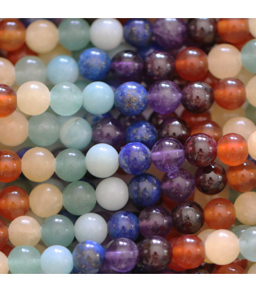 Multi stones 6 mm round bead 7 chakras natural stones A - BeauMonde Bijoux
