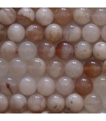 BeauMonde Bijoux - Agate Fleur de Cerisier 8mm environ perle ronde naturelle A+ Madagascar