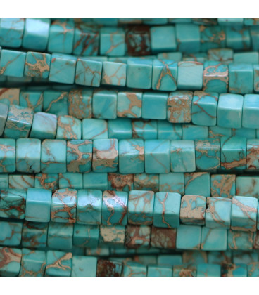 BeauMonde Bijoux - Jaspe impression teinté 4x4x4mm turquoise carré A Chine