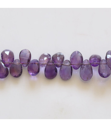 Amethyst about 6x9 mm flat faceted drop pierced top A Brazil - BeauMonde Bijoux