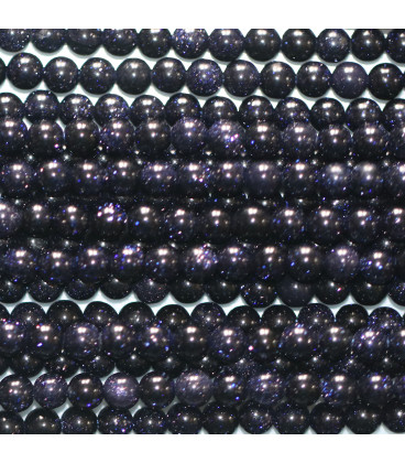 Golden stone blue 3 mm round bead China - BeauMonde Bijoux