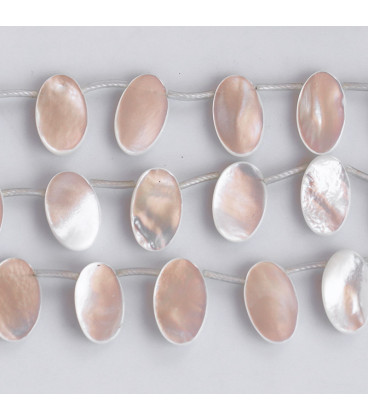 Mother-of-pearl white about 10x16 mm flat oval pierced top Indonesia - BeauMonde Bijoux