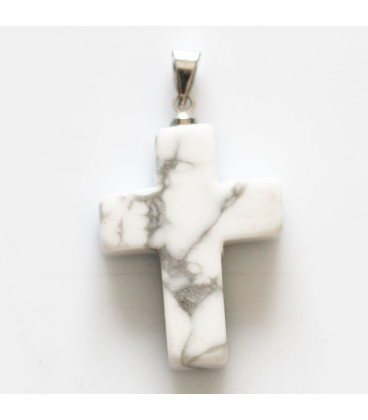 Howlite cross pendant about 19x24 mm silver metal bail Canada - BeauMonde Bijoux