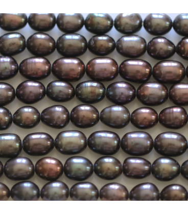 Perle de culture d'eau douce 5.5x7 mm environ olive ton bleu paon qualité A Chine - BeauMonde Bijoux