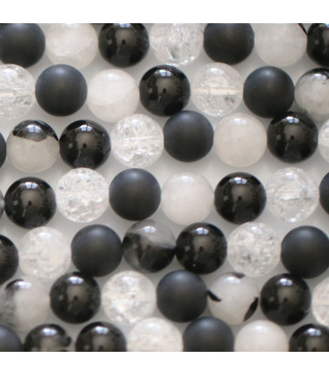 Multi stones 8 mm shiny and matte black agate round bead crackled crystal and tourmaline quartz - BeauMonde Bijoux