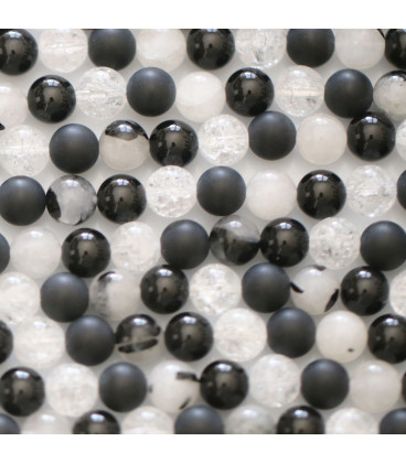 Multi stones 6 mm shiny and matte black agate round bead crackled crystal and tourmaline quartz - BeauMonde Bijoux