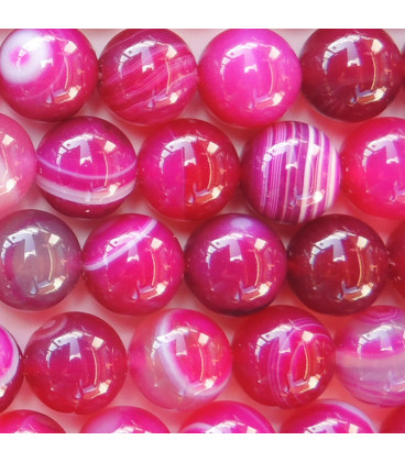 BeauMonde Bijoux - Agate 10/10.5 mm fushia perle ronde veine