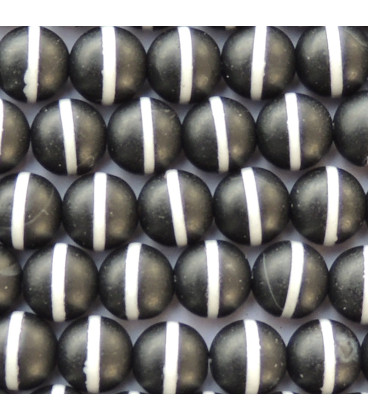 Agate 8 mm round pearl black/white matte trait - BeauMonde Bijoux