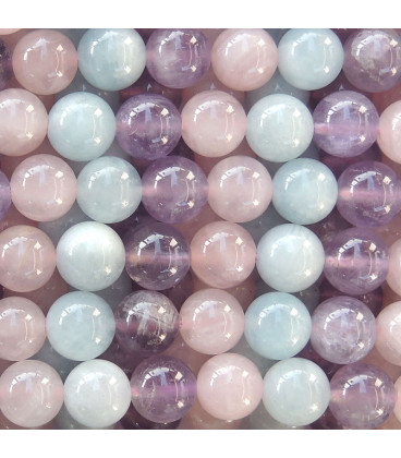 Multi stones 6 mm acute round pearl/pink quartz/light amethyste - BeauMonde Bijoux