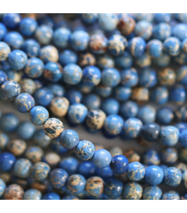 BeauMonde Bijoux - Jaspe impression teinté 4 mm bleu perle ronde A Chine