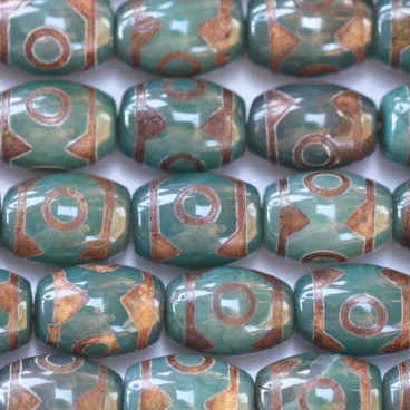 BeauMonde Bijoux - Agate 10x14 mm environ tonneau vert forêt façon Tibétaine