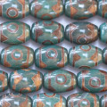 BeauMonde Bijoux - Agate 10x14 mm environ tonneau vert forêt façon Tibétaine
