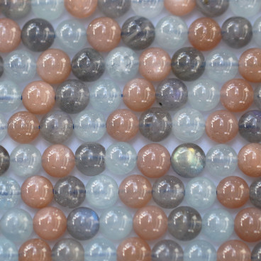 Multi stones 6 mm round bead labradorite aquamarine sun stone A - BeauMonde Bijoux