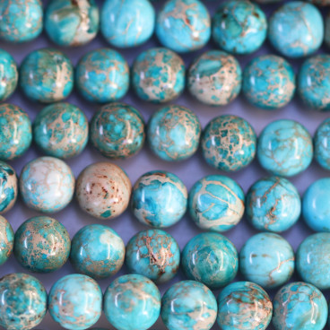 BeauMonde Bijoux - Jaspe impression 8 mm environ perle ronde teinté turquoise A Chine