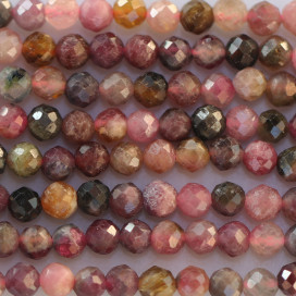 Tourmaline 3.9/4 mm perle ronde facettée mixte ton soutenu A- Inde