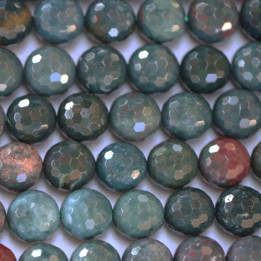 BeauMonde Bijoux - Jaspe 10 mm environ perle ronde facettée blood stone (sanguin) A+ Inde