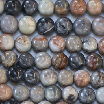 BeauMonde Bijoux - Jaspe Picasso 8/8.5 mm environ perle ronde noir/gris/moutarde USA