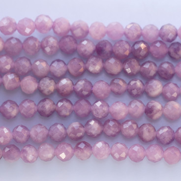 Lépidolite 4mm perle ronde facettée (ton clair) A Afrique - BeauMonde Bijoux