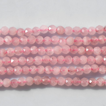 BeauMonde Bijoux - Quartz rose 3mm environ perle ronde facettée A Madagascar