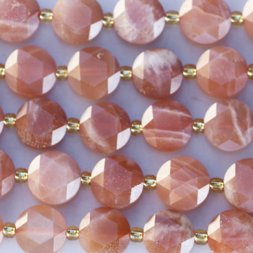 Pierre du soleil 10 mm environ médaillon facetté Inde (Sun Stone) - BeauMonde Bijoux