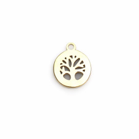 Médaille plate arbre de vie 10mm environ avec anneau acier inoxydable doré - BeauMonde Bijoux